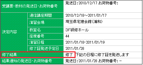 修了試験の結果